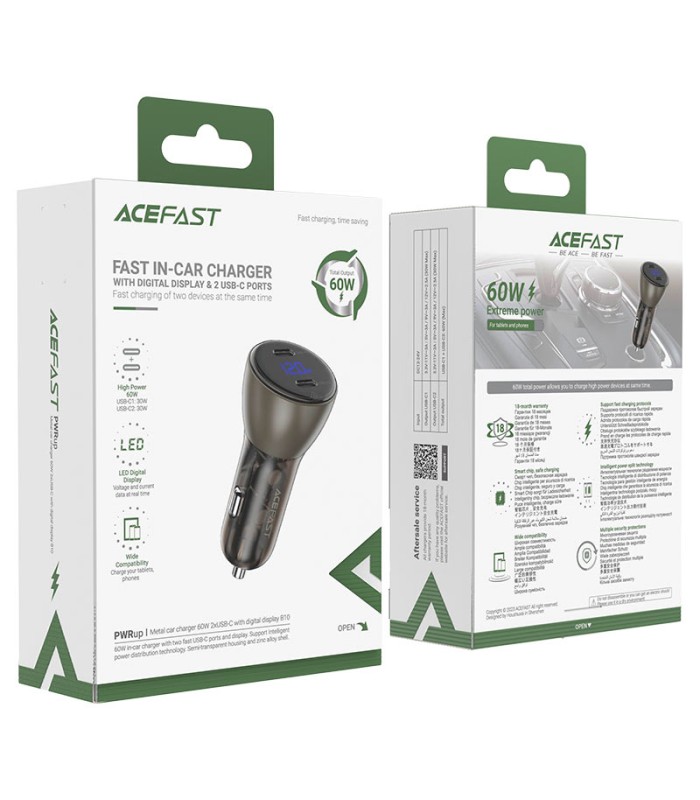 شارژر فندکی ایس‌ فست مدل ACEFAST B10 توان ۶۰ وات - مشکی - گارانتی ۱۲ ماهه