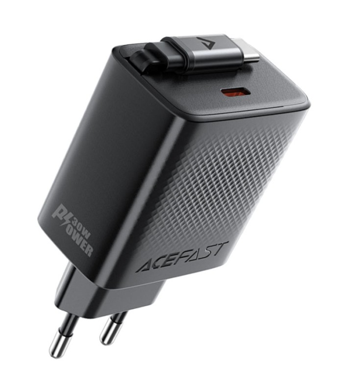 شارژر دیواری ایس‌ فست مدل ACEFAST Fast PD30W A110 Charger توان ۳۰ وات همراه با کابل جمع‌شونده - مشکی - گارانتی ۱۲ ماهه