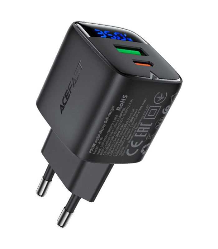 شارژر دیواری ایس‌ فست مدل ACEFAST Fast GaN PD35W A116 Fast Charger توان ۳۵ وات - مشکی - گارانتی ۱۸ ماهه