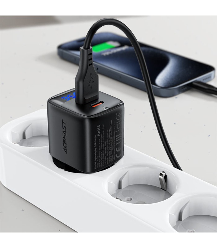 شارژر دیواری ایس‌ فست مدل ACEFAST Fast GaN PD35W A116 Fast Charger توان ۳۵ وات - مشکی - گارانتی ۱۸ ماهه
