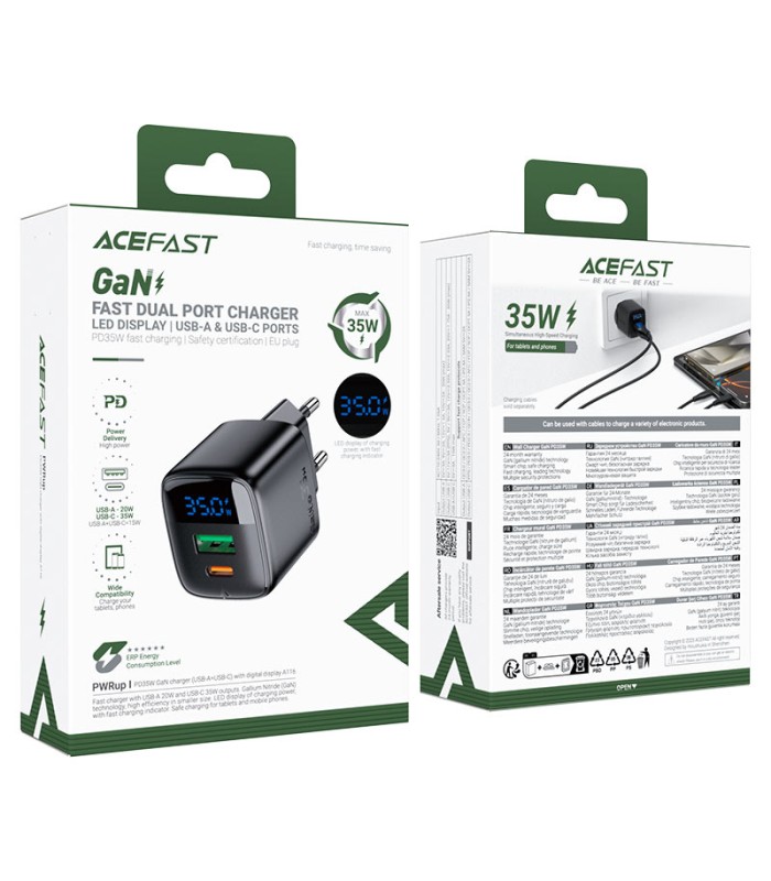 شارژر دیواری ایس‌ فست مدل ACEFAST Fast GaN PD35W A116 Fast Charger توان ۳۵ وات - مشکی - گارانتی ۱۸ ماهه