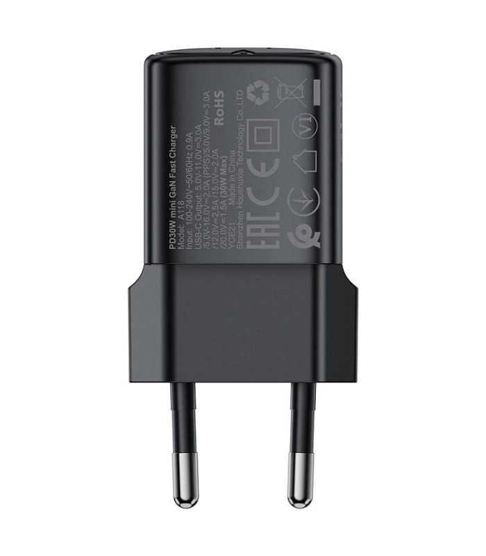 شارژر دیواری ایس‌ فست مدل ACEFAST Fast GaN PD30W A118 Charger توان ۳۰ وات - مشکی - گارانتی ۱۸ ماهه