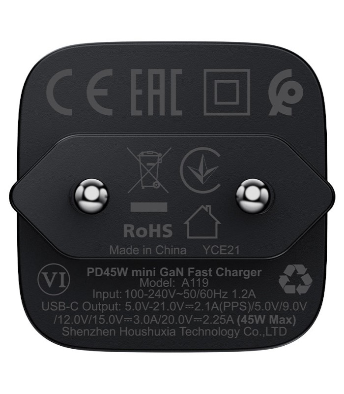 شارژر دیواری ایس‌ فست مدل ACEFAST Fast GaN PD45W A119 Charger توان ۴۵ وات - مشکی - گارانتی ۱۸ ماهه