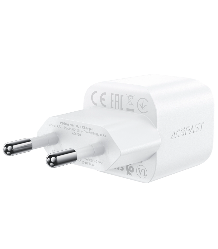 شارژر دیواری ایس‌ فست مدل ACEFAST GaN PD30W  Set A77 mini توان ۳۰ وات همراه با کابل - سفید - گارانتی ۱۸ ماهه