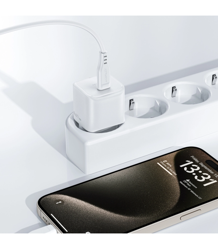 شارژر دیواری ایس‌ فست مدل ACEFAST GaN PD30W  Set A77 mini توان ۳۰ وات همراه با کابل - سفید - گارانتی ۱۸ ماهه