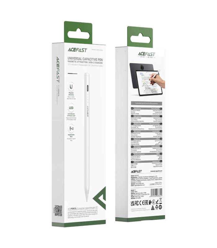 قلم لمسی ایس‌ فست مدل ACEFAST Capacitive Universal V1 Pen - سفید - گارانتی ۱۸ ماهه