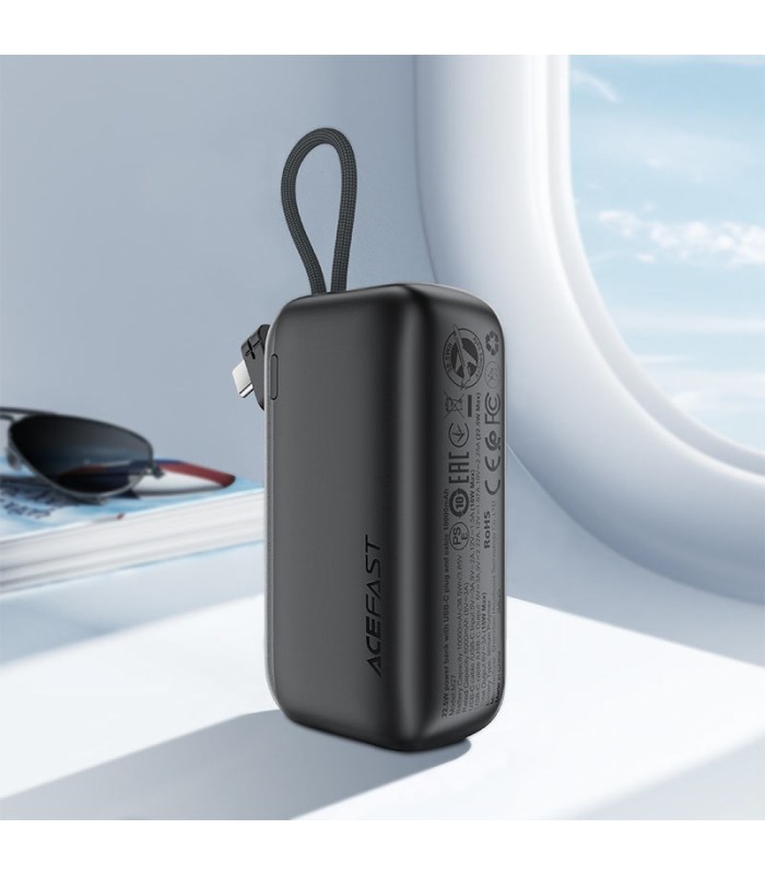 پاوربانک ایس‌ فست مدل ACEFAST Power Bank M27 | طرفیت ۱۰,۰۰۰ میلی‌آمپر | توان ۲۲.۵ وات همراه با کابل متصل - مشکی - گارانتی ۱۸ ماهه