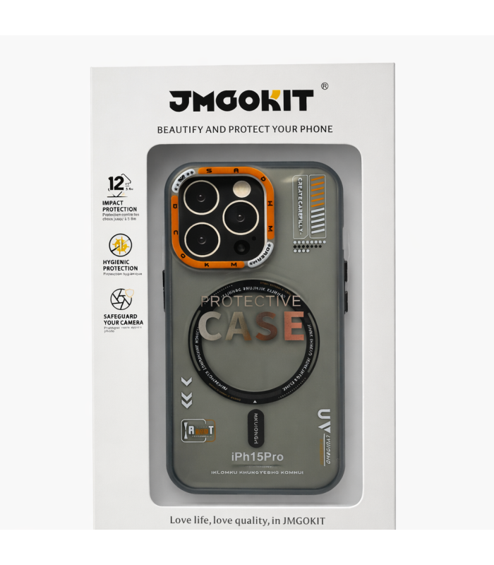 قاب آیفون مگ‌ سیف جی ام گو کیت مدل JMGOKIT Case مناسب برای آیفون ۱۵ پرو | رنگ طوسی مات