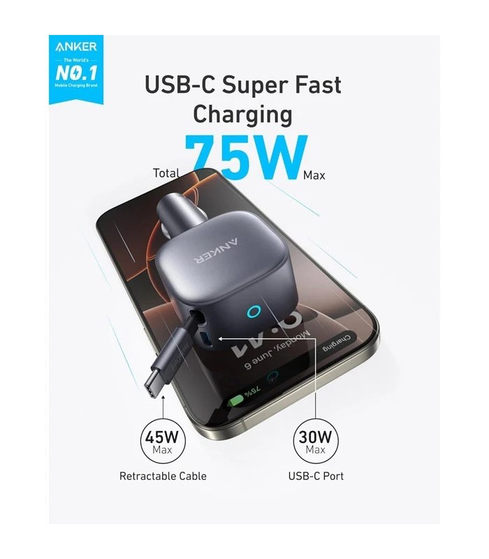 شارژر فندکی انکر مدل Anker Nano 75w A2738 - رنگ مشکی