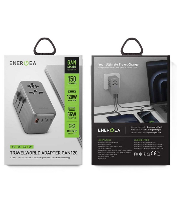 آداپتور مسافرتی انرژیا مدل Energea TravelWorld Adaptor GAN120 - توان ۱۲۰ وات همراه با گارانتی شرکتی