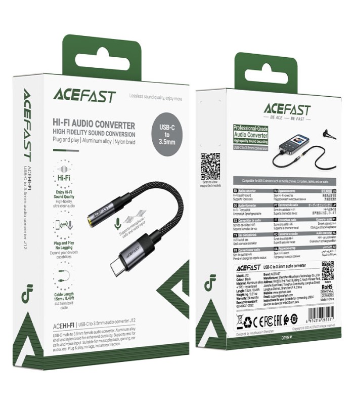 تبدیل جک ۳.۵ میلیمتری به USB-C ایس‌فست مدل ACEFAST ACEHi-Fi Audio Converter J12 - همراه با گارانتی شرکتی