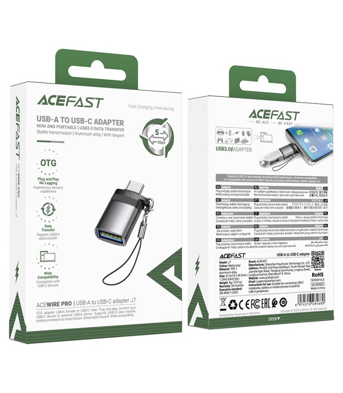 تبدیل USB-A به USB-C ایس‌فست مدل ACEFAST ACEWIRE Pro J7 - همراه با گارانتی شرکتی
