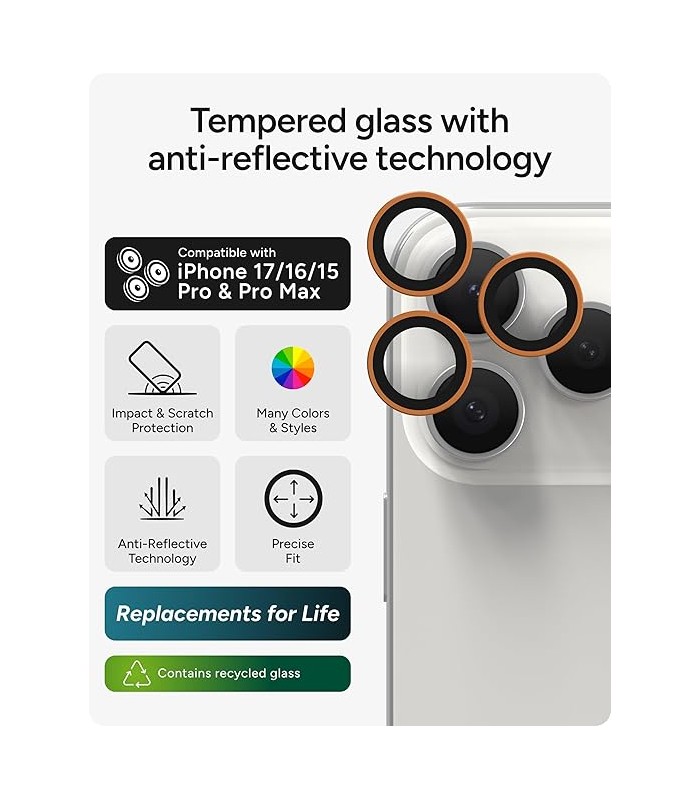 محافظ لنز دوربین زگ مدل ZAGG Premium Camera Lens Protector مناسب برای آیفون ۱۶ و ۱۷ Pro و ProMax | رنگ نارنجی