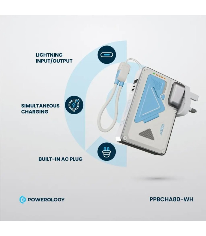 پاوربانک پریزدار ۱۰ هزار پاورولوژی مدل Powerology 10000mAh Wall Charger MagSafe Power Bank PPBCHA80 - رنگ سفید