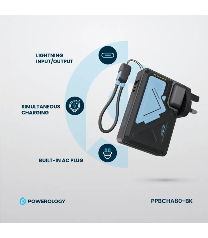 پاوربانک پریزدار ۱۰ هزار پاورولوژی مدل Powerology 10000mAh Wall Charger MagSafe Power Bank PPBCHA80 - رنگ مشکی