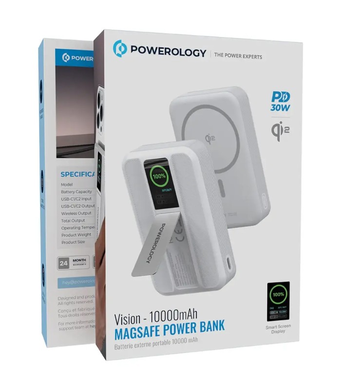 پاوربانک مگ‌سیف ۱۰ هزار پاورولوژی مدل Powerology Vision - Qi2 10000mAh MagSafe Power Bank PPB20910 - رنگ سفید