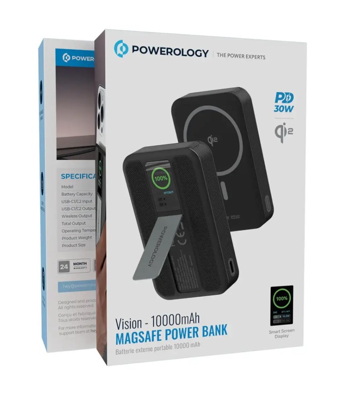 پاوربانک مگ‌سیف ۱۰ هزار پاورولوژی مدل Powerology Vision - Qi2 10000mAh MagSafe Power Bank PPB20910 - رنگ مشکی