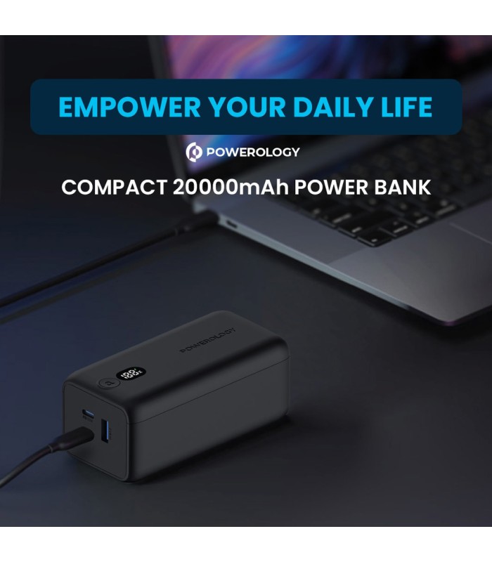 پاوربانک ۲۰ هزار پاورولوژی مدل Powerology 20000mAh 65W Onyx Power Bank PPBCHA19 - رنگ مشکی
