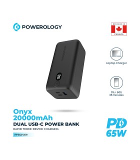 پاوربانک ۲۰ هزار پاورولوژی مدل Powerology 20000mAh 65W Onyx Power Bank PPBCHA19 - رنگ مشکی