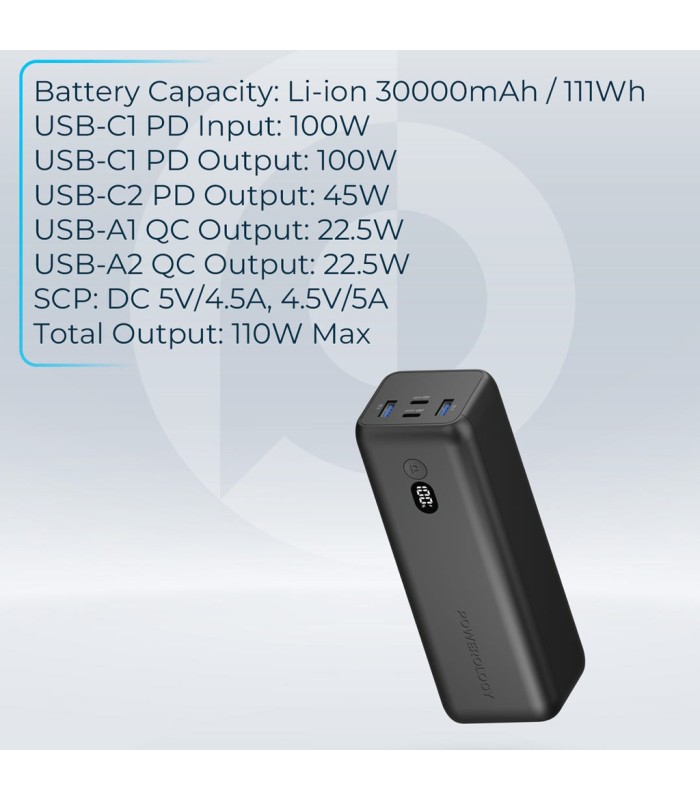 پاوربانک ۳۰ هزار پاورولوژی مدل Powerology Onyx 30000mAh Dual USB-C Power Bank PPBChA20 - رنگ مشکی