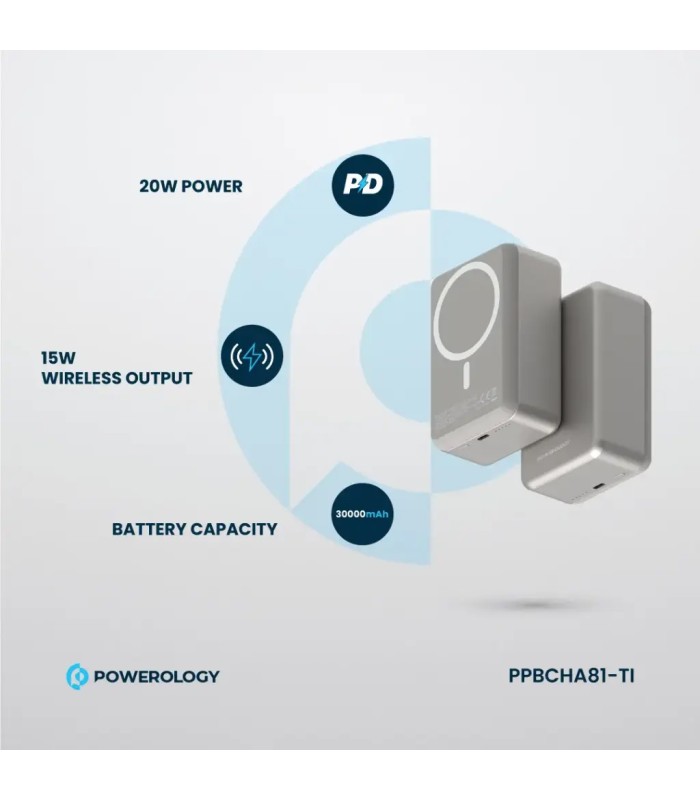 پاوربانک مگ سیف ۳۰ هزار میلی‌آمپر پاورولوژی مدل Powerology Power Bank PPBCH81-Ti - رنگ تیتانیوم