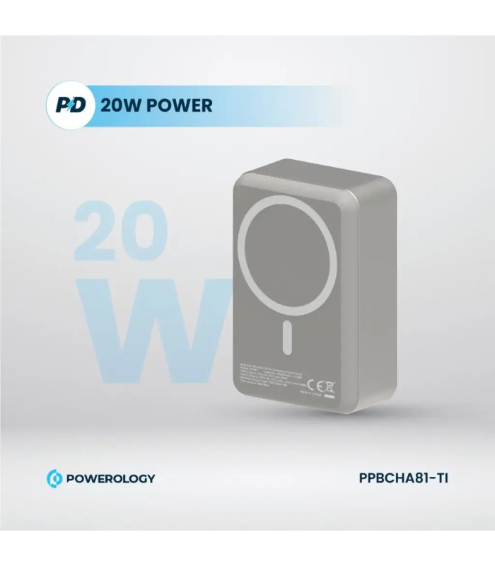 پاوربانک مگ سیف ۳۰ هزار میلی‌آمپر پاورولوژی مدل Powerology Power Bank PPBCH81-Ti - رنگ تیتانیوم