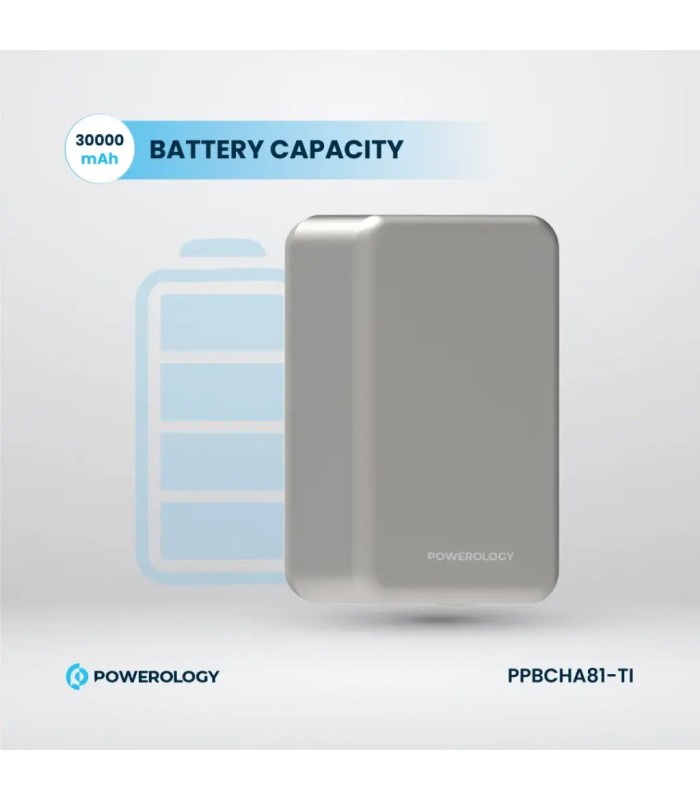 پاوربانک مگ سیف ۳۰ هزار میلی‌آمپر پاورولوژی مدل Powerology Power Bank PPBCH81-Ti - رنگ تیتانیوم