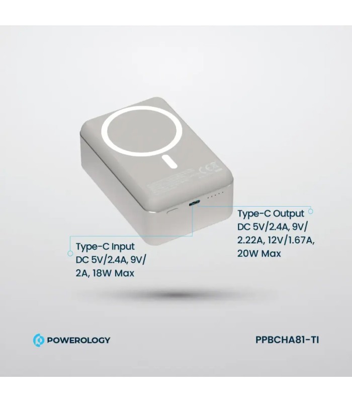 پاوربانک مگ سیف ۳۰ هزار میلی‌آمپر پاورولوژی مدل Powerology Power Bank PPBCH81-Ti - رنگ تیتانیوم