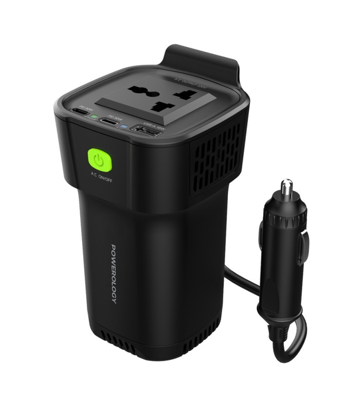 شارژر فندکی خودرو ۱۵۰ وات پاورولوژی مدل Powerology 150W Inverter AC Cup Holder P150INV - رنگ مشکی
