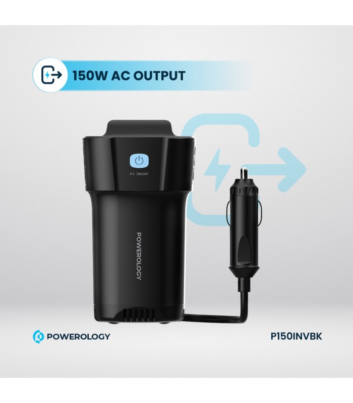 شارژر فندکی خودرو ۱۵۰ وات پاورولوژی مدل Powerology 150W Inverter AC Cup Holder P150INV - رنگ مشکی