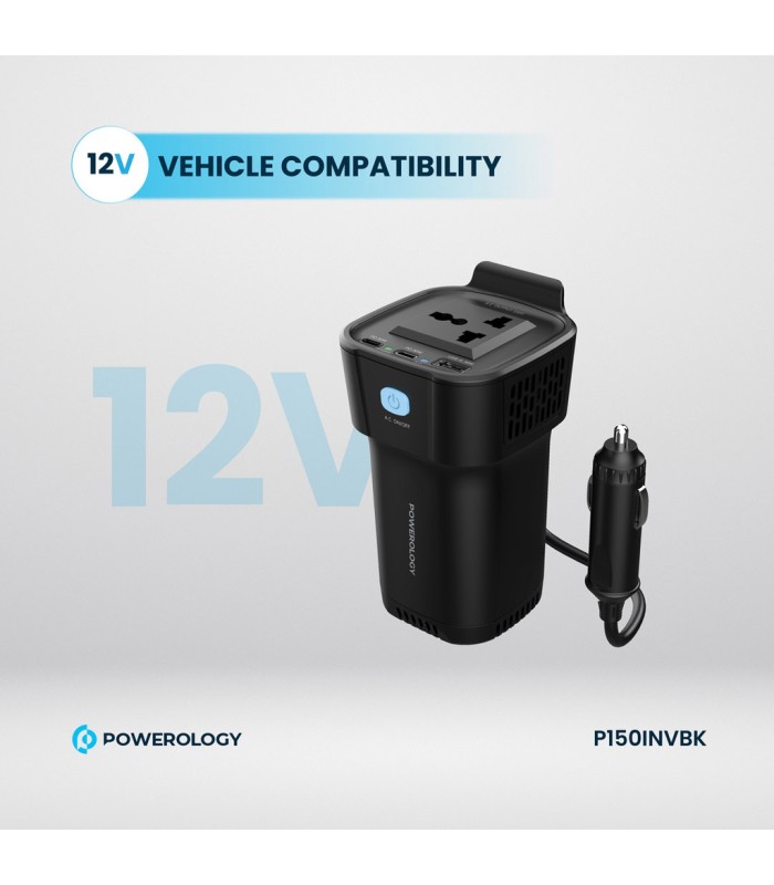 شارژر فندکی خودرو ۱۵۰ وات پاورولوژی مدل Powerology 150W Inverter AC Cup Holder P150INV - رنگ مشکی