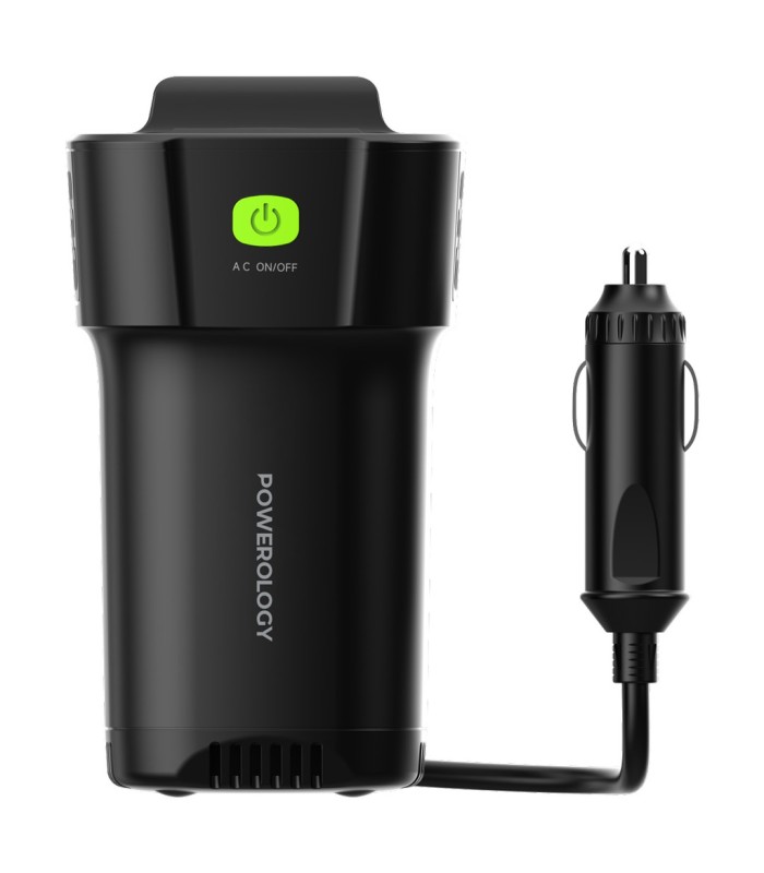 شارژر فندکی خودرو ۱۵۰ وات پاورولوژی مدل Powerology 150W Inverter AC Cup Holder P150INV - رنگ مشکی