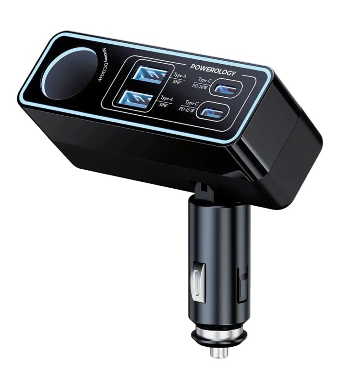 شارژر فندکی خودرو ۱۲۵ وات پاورولوژی مدل Powerology Brio 125W Multi-Port Car Charger PWDA58 - رنگ مشکی