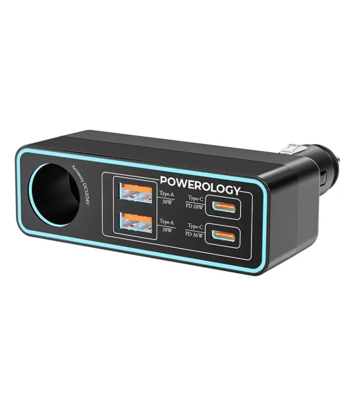 شارژر فندکی خودرو ۱۲۵ وات پاورولوژی مدل Powerology Brio 125W Multi-Port Car Charger PWDA58 - رنگ مشکی