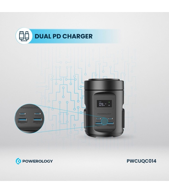 پایه شارژ وایرلس پاورولوژی مدل Powerology MagSafe Power Hub USB-C POWER DELIVERY AND USB-A QC 3.0 PWCUQC014 - رنگ مشکی