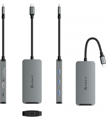 هاب ۸ پورت آدام المنتس مدل Adam Elements CASA Hub A08 USB 3.1 & USB-C 8 in 1-خاکستری
