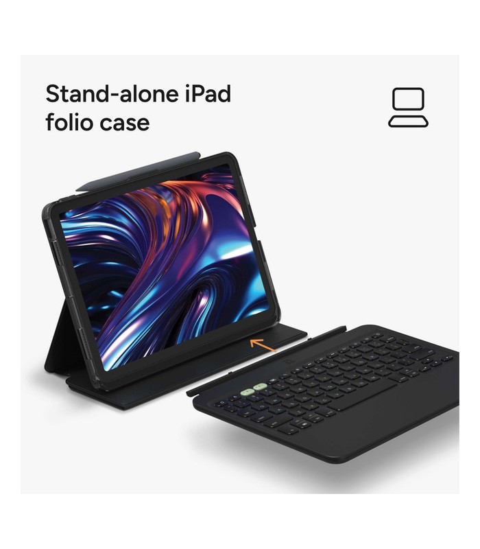 کیبورد زگ مناسب آیپد ایر ۱۱ اینچی M4, M3, M2 مدل ZAGG Pro Keys 2 Tablet Keyboard Case  - رنگ مشکی