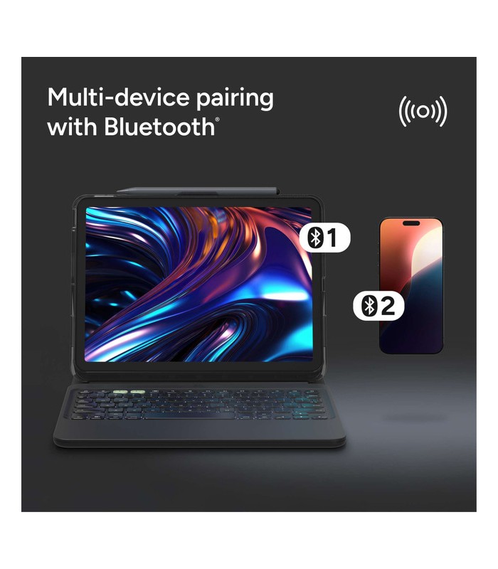 کیبورد زگ مناسب آیپد ایر ۱۱ اینچی M4, M3, M2 مدل ZAGG Pro Keys 2 Tablet Keyboard Case  - رنگ مشکی