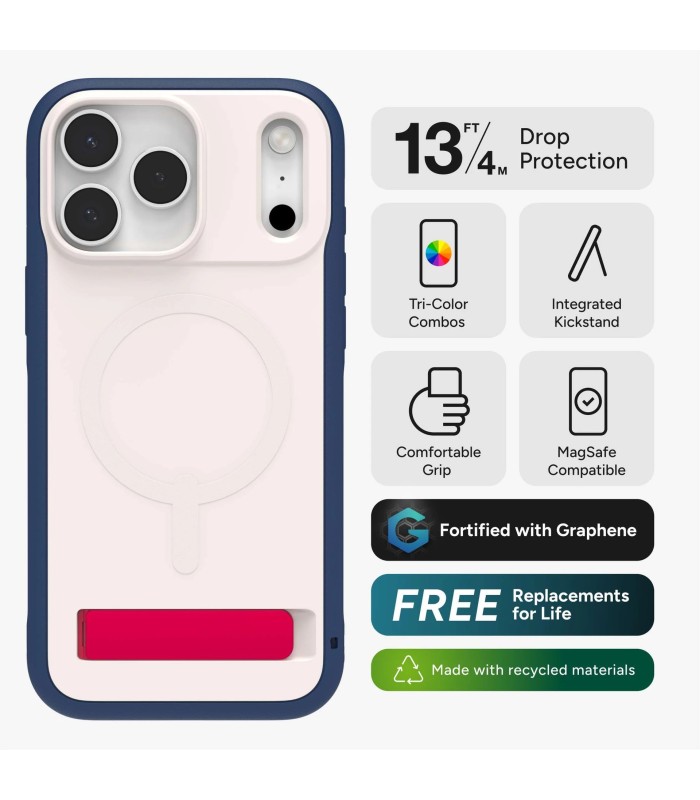 قاب مگ‌سیف آیفون زگ مدل ZAGG Sedona Snap Case with Kickstand مناسب آیفون ۱۷ پرومکس - رنگ قرمز سفید آبی