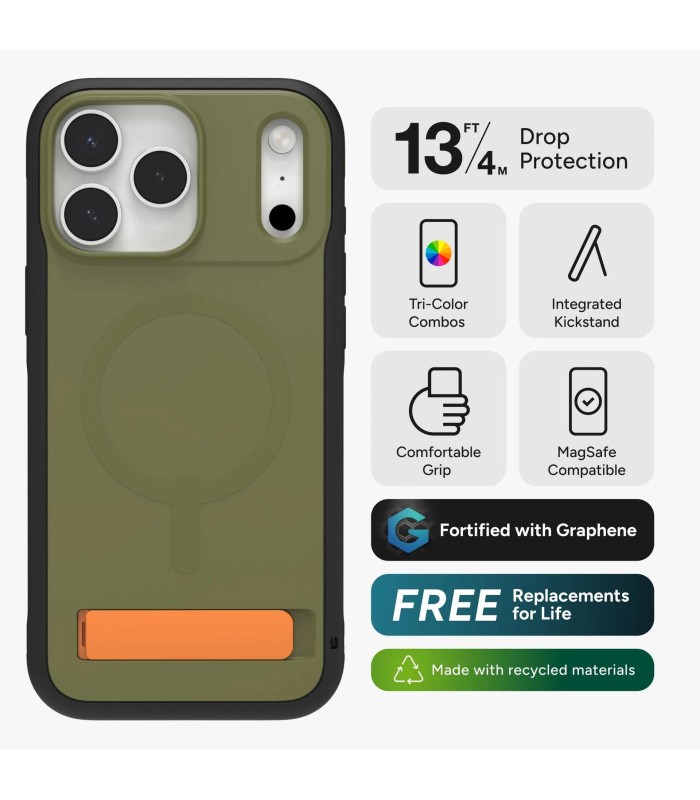 قاب مگ‌سیف آیفون زگ مدل ZAGG Sedona Snap Case with Kickstand مناسب آیفون ۱۷ پرومکس - رنگ سبز یشمی