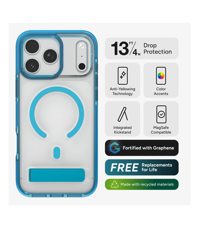قاب مگ‌سیف آیفون زگ مدل ZAGG Santa Cruz Snap Case with Kickstand مناسب آیفون ۱۷ پرومکس - رنگ آبی