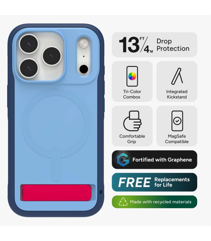 قاب مگ‌سیف آیفون زگ مدل ZAGG Sedona Snap Case with Kickstand مناسب آیفون 17 پرو - رنگ آبی