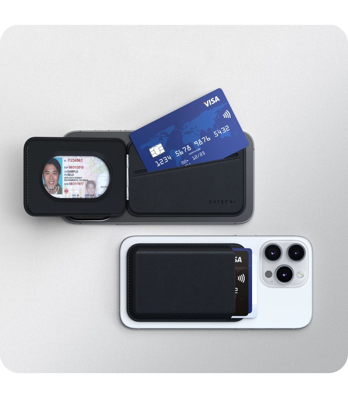 جاکارتی مگ‌سیف ساتچی مدل Satechi Vegan-Leather Magnetic Wallet Stand - رنگ مشکی