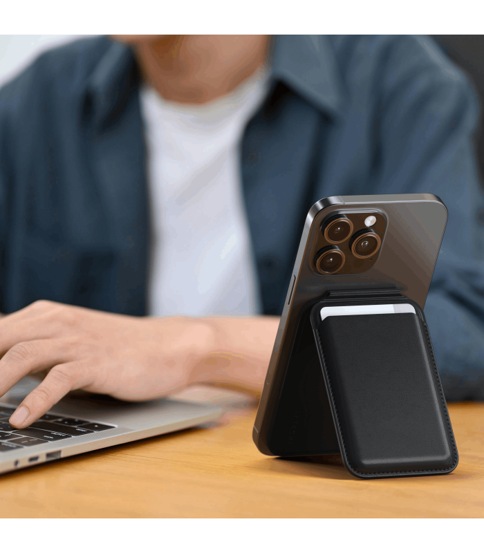 جاکارتی مگ‌سیف ساتچی مدل Satechi Vegan-Leather Magnetic Wallet Stand - رنگ مشکی