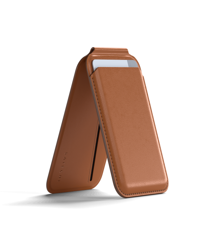 جاکارتی مگ‌سیف ساتچی مدل Satechi Vegan-Leather Magnetic Wallet Stand - رنگ قهوه‌ای