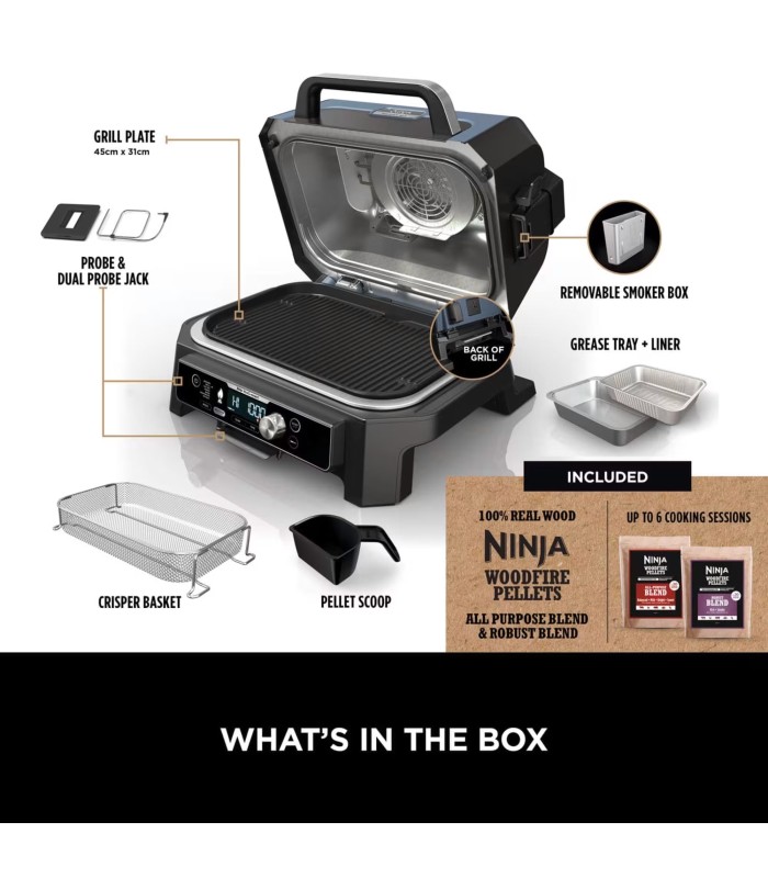 گریل و باربیکیو برقی نینجا مدل Ninja Woodfire Pro Connect XL Electric BBQ Grill & Smoker OG901