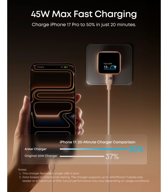 آداپتور شارژر ۴۵ وات انکر مدل Anker Nano 45W A121D | رنگ سفید