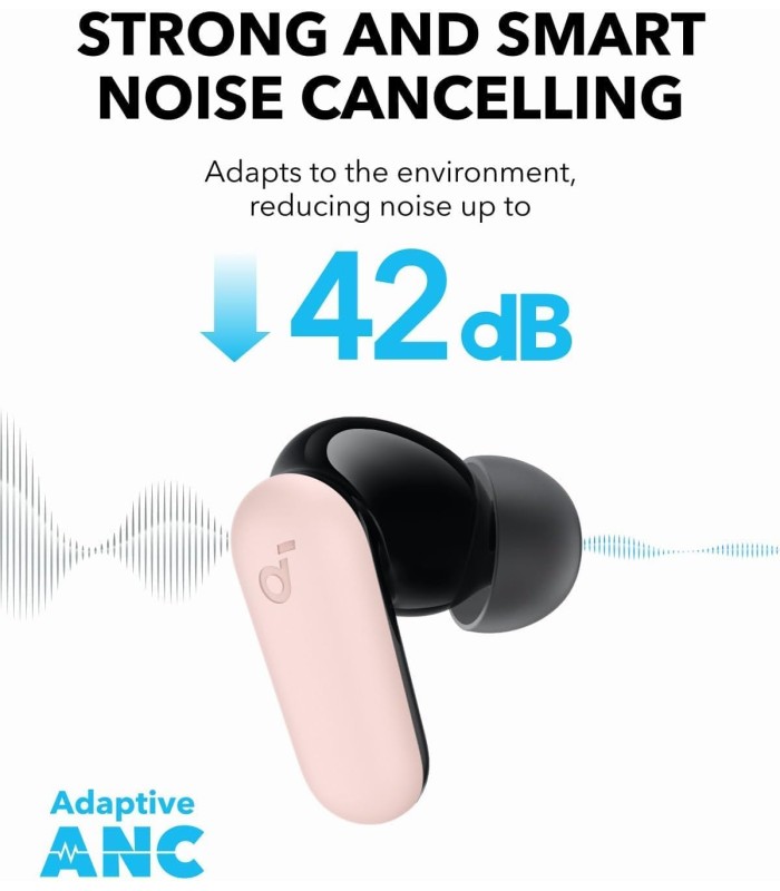 هدفون بی‌سیم انکر مدل Anker Soundcore R50i NC A3959 | صورتی