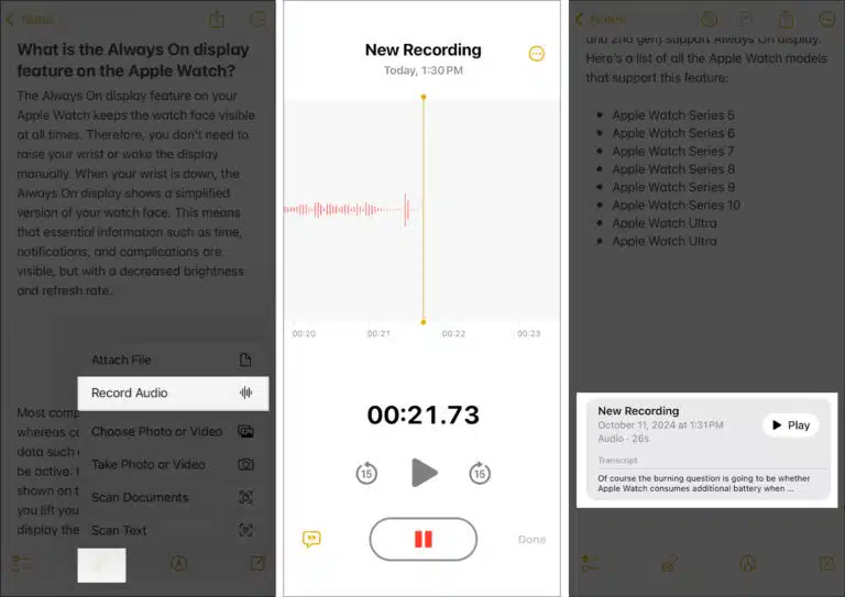 اضافه کردن صدای ضبط شده یا ضبط صدا در یادداشتهای نوت آیفون و آیپد
