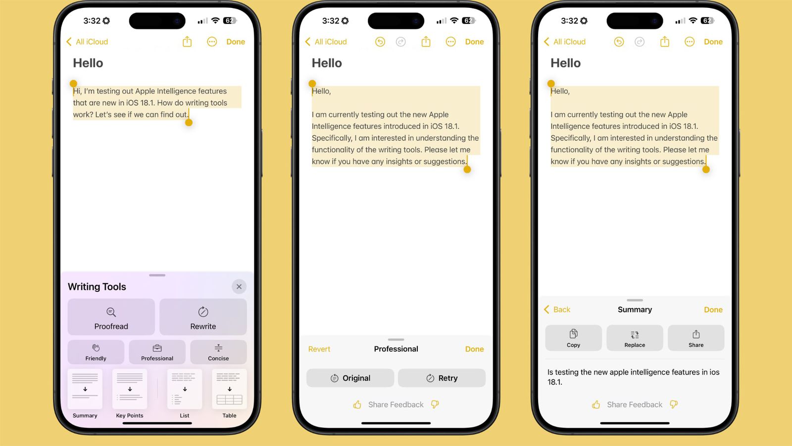 Writing Tools ابزارهای نوشتاری هوش مصنوعی اپل در iOS 18.1